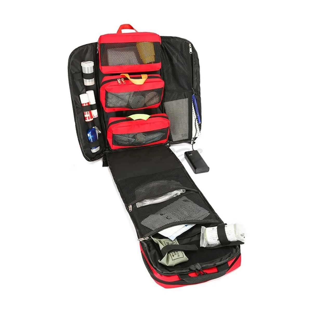 09953 1200D Medical Emergency Backpack in Red, construction and compartment detail 1