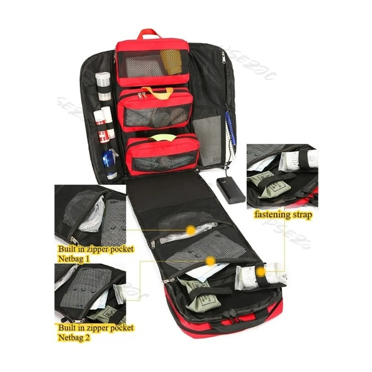 09953 1200D Medical Emergency Backpack in Red, construction and compartment detail 2