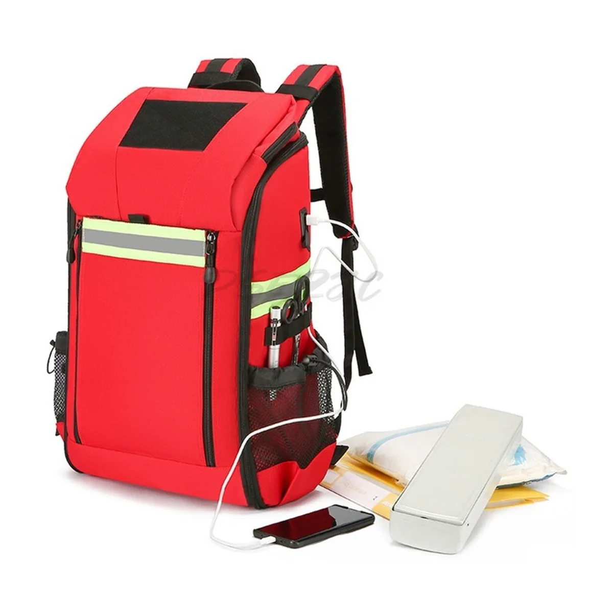 09953 1200D Medical Emergency Backpack in Red, construction and compartment detail 3