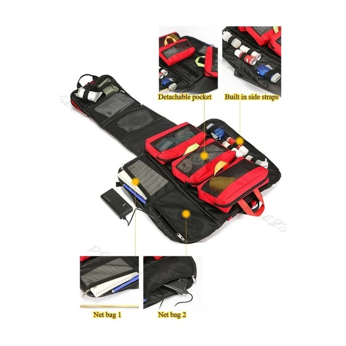 09953 1200D Medical Emergency Backpack in Red, construction and compartment detail 4