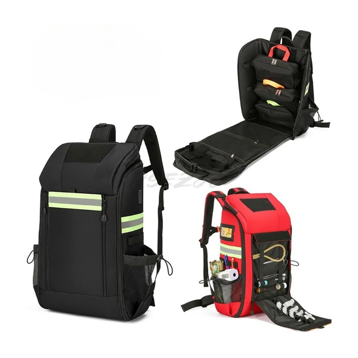 09953 1200D Medical Emergency Backpack in Red, construction and compartment detail 5