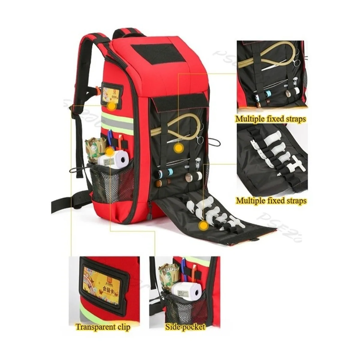 09953 1200D Medical Emergency Backpack in Red, construction and compartment detail 6