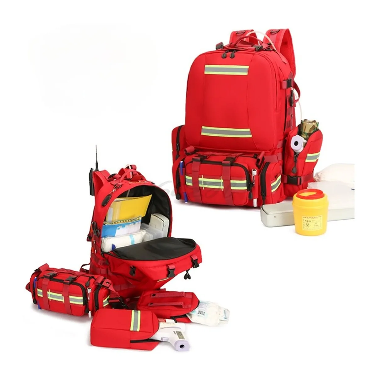 09954 1200D Medical Emergency Backpack in Red, construction and compartment detail 3