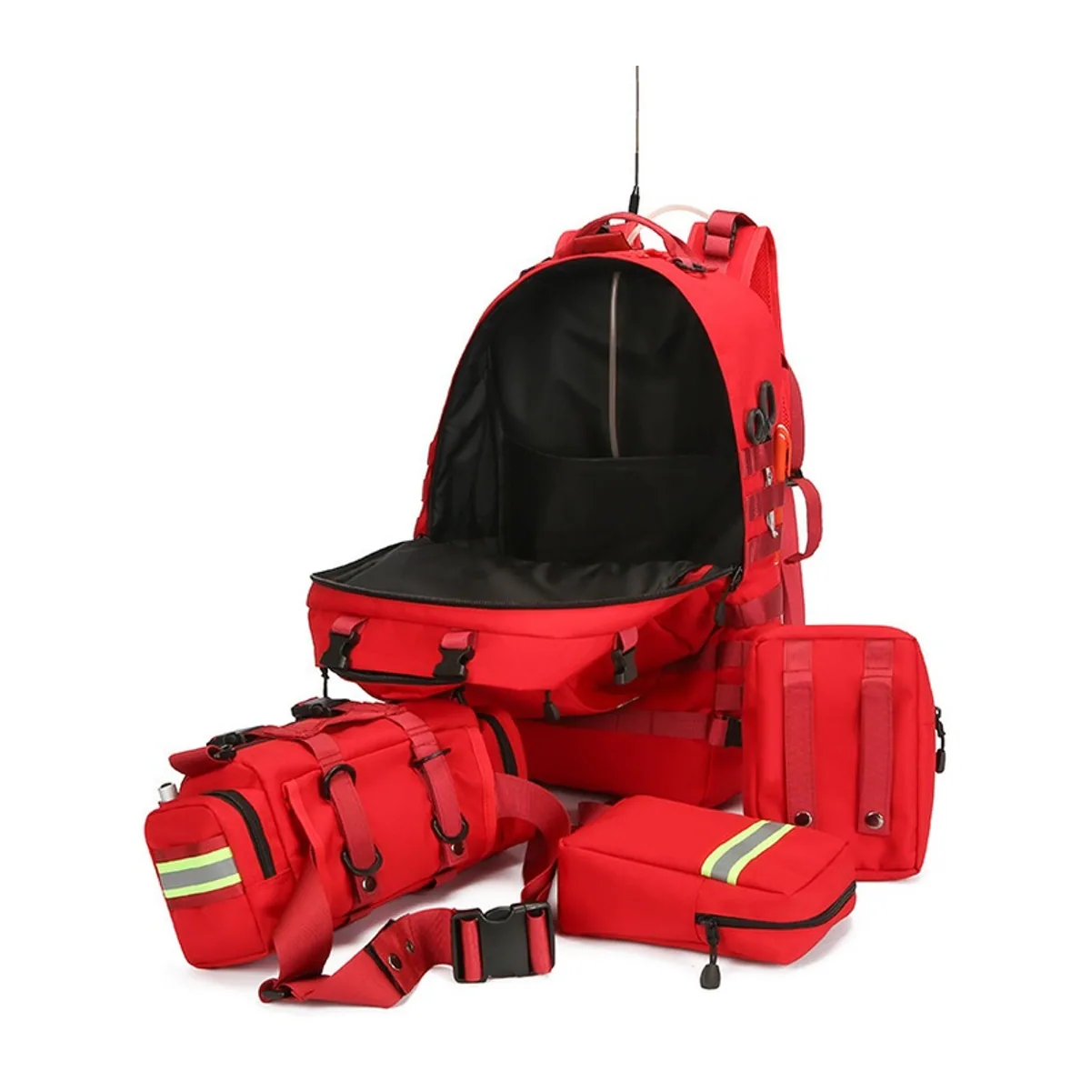 09954 1200D Medical Emergency Backpack in Red, construction and compartment detail 6