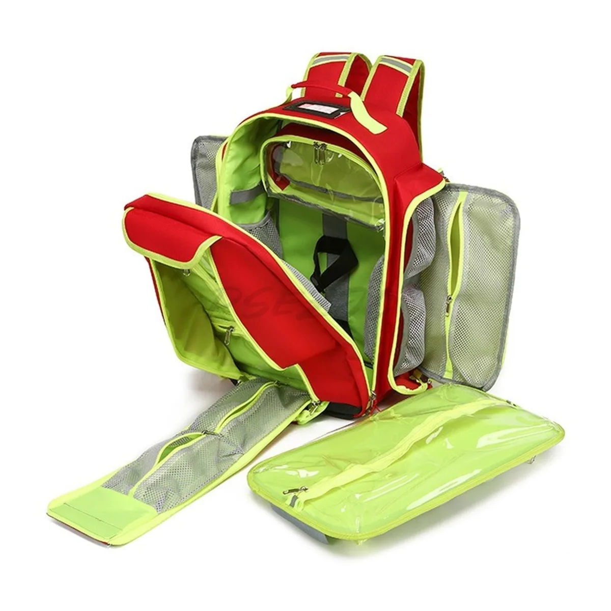 09956 1200D Medical Emergency Backpack in Red, construction and compartment detail 1