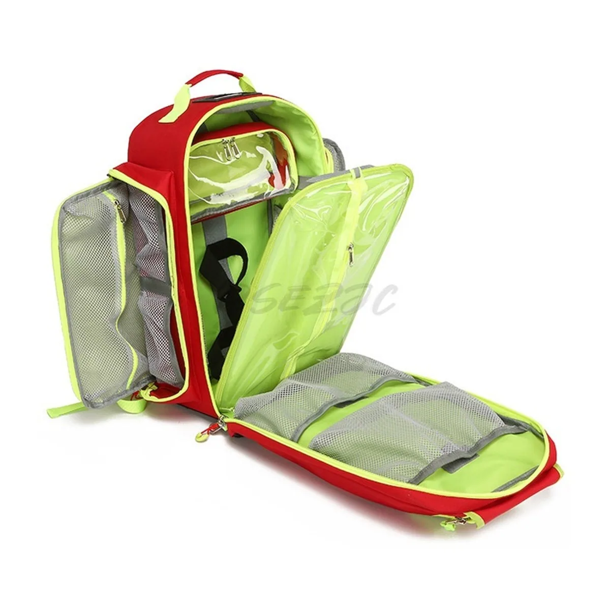 09956 1200D Medical Emergency Backpack in Red, construction and compartment detail 2