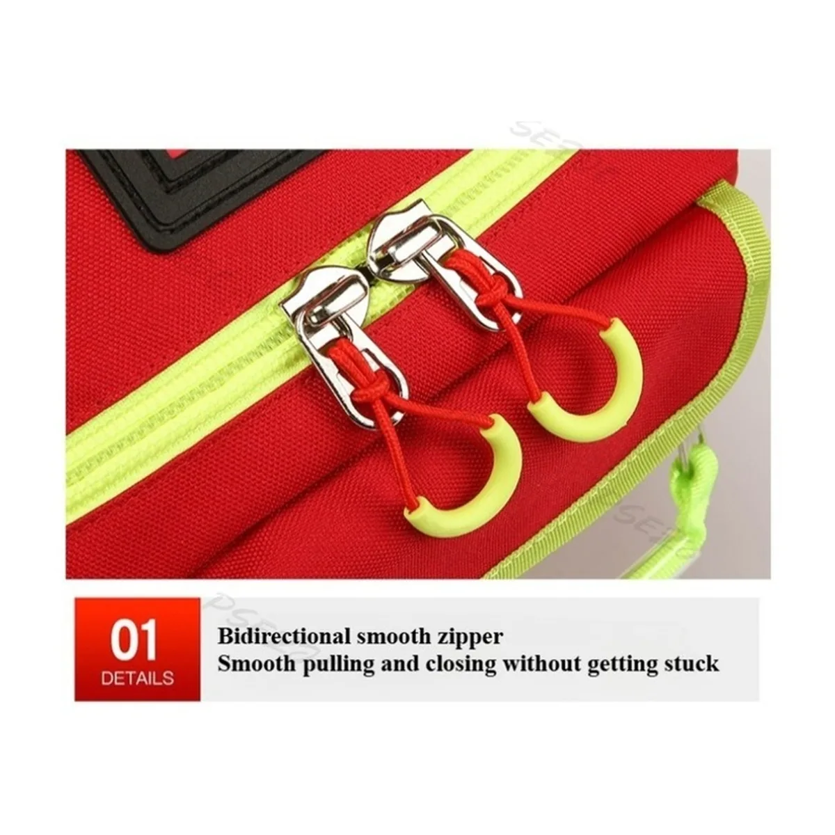 09956 1200D Medical Emergency Backpack in Red, construction and compartment detail 4