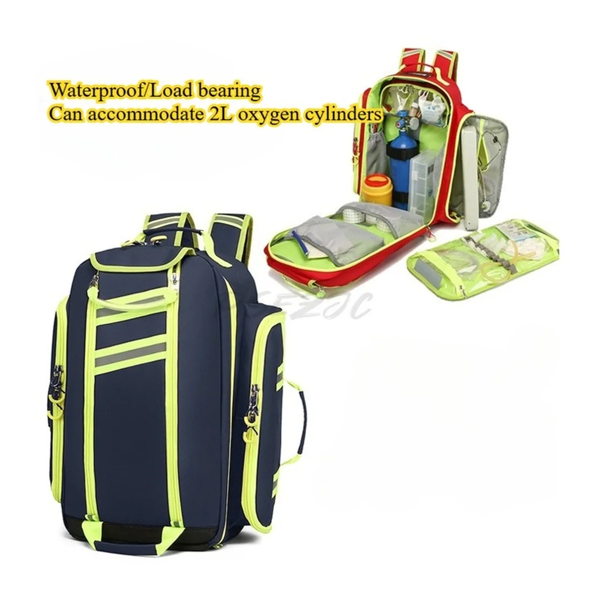 09956 1200D Medical Emergency Backpack in Red, construction and compartment detail 5