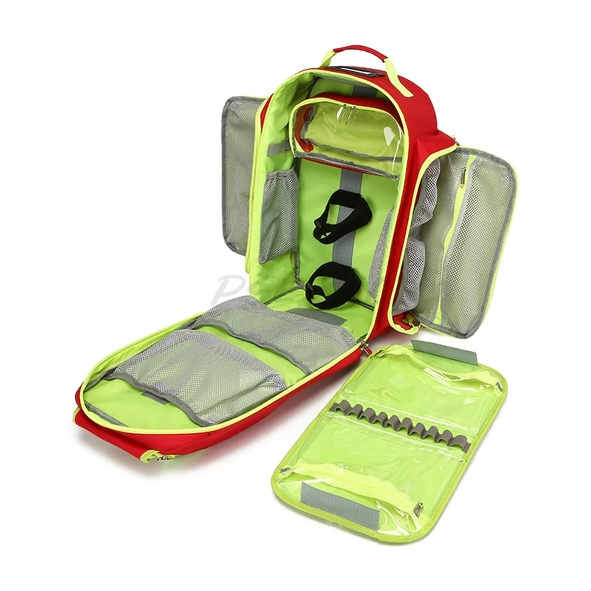 09956 1200D Medical Emergency Backpack in Red, construction and compartment detail 7