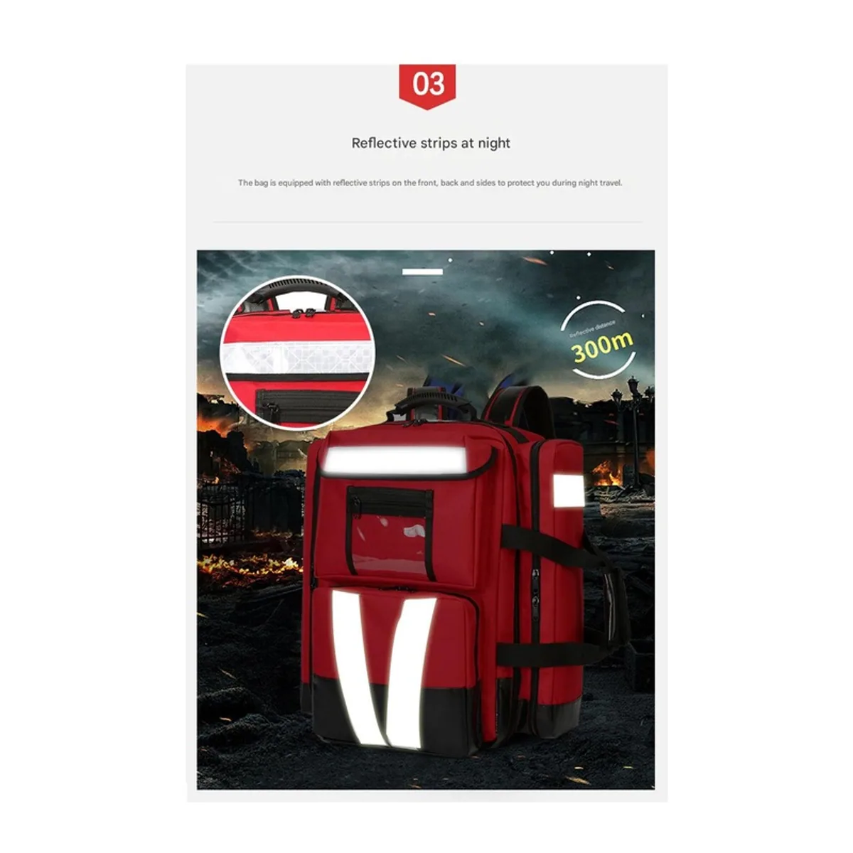 09957 1200D Medical Emergency Backpack in Red, construction and compartment detail 3