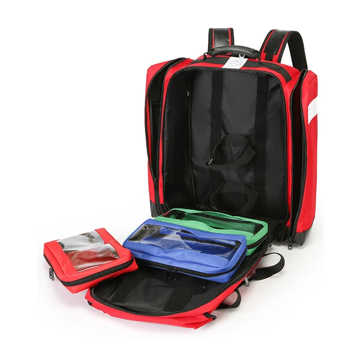 09957 1200D Medical Emergency Backpack in Red, construction and compartment detail 4