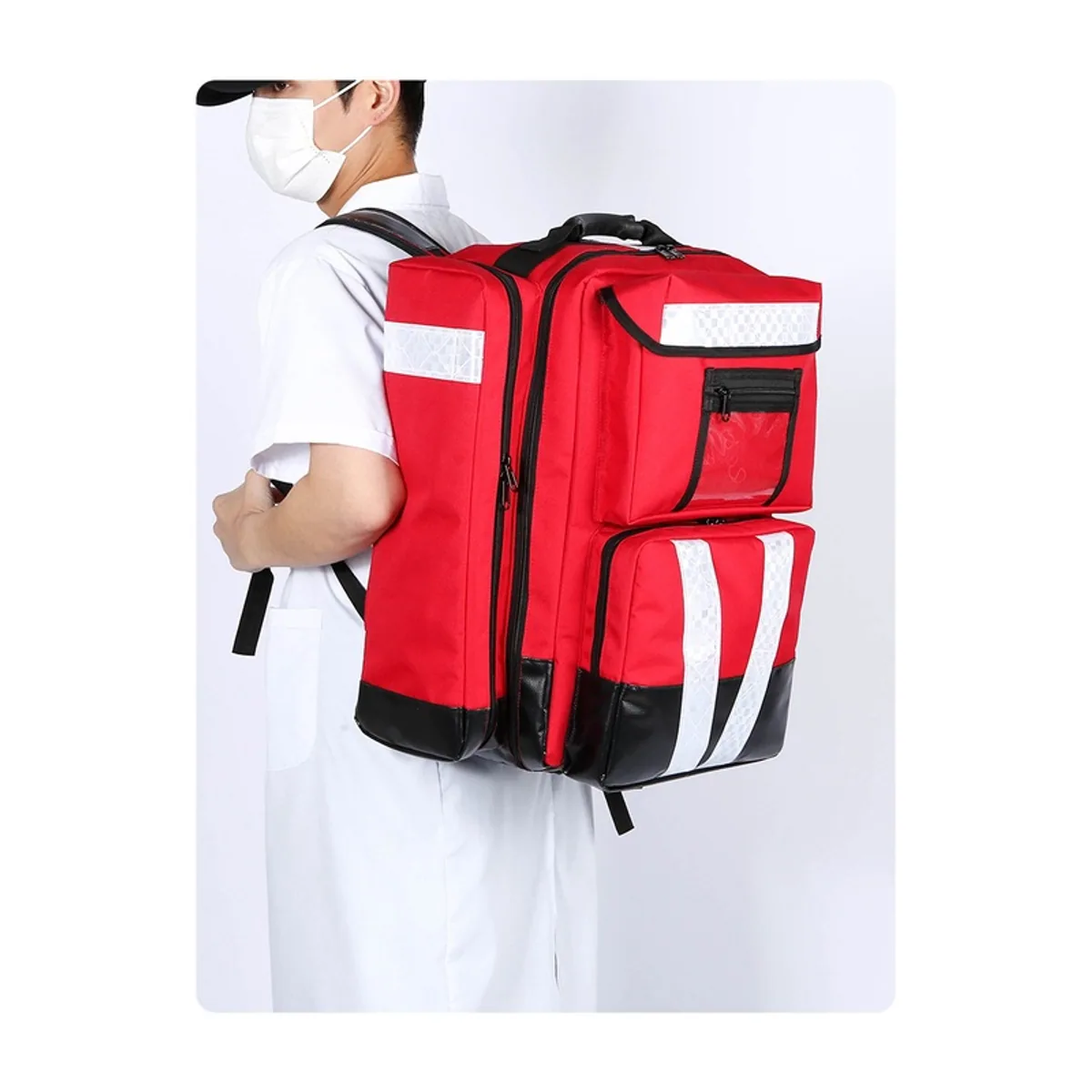 09957 1200D Medical Emergency Backpack in Red, construction and compartment detail 6