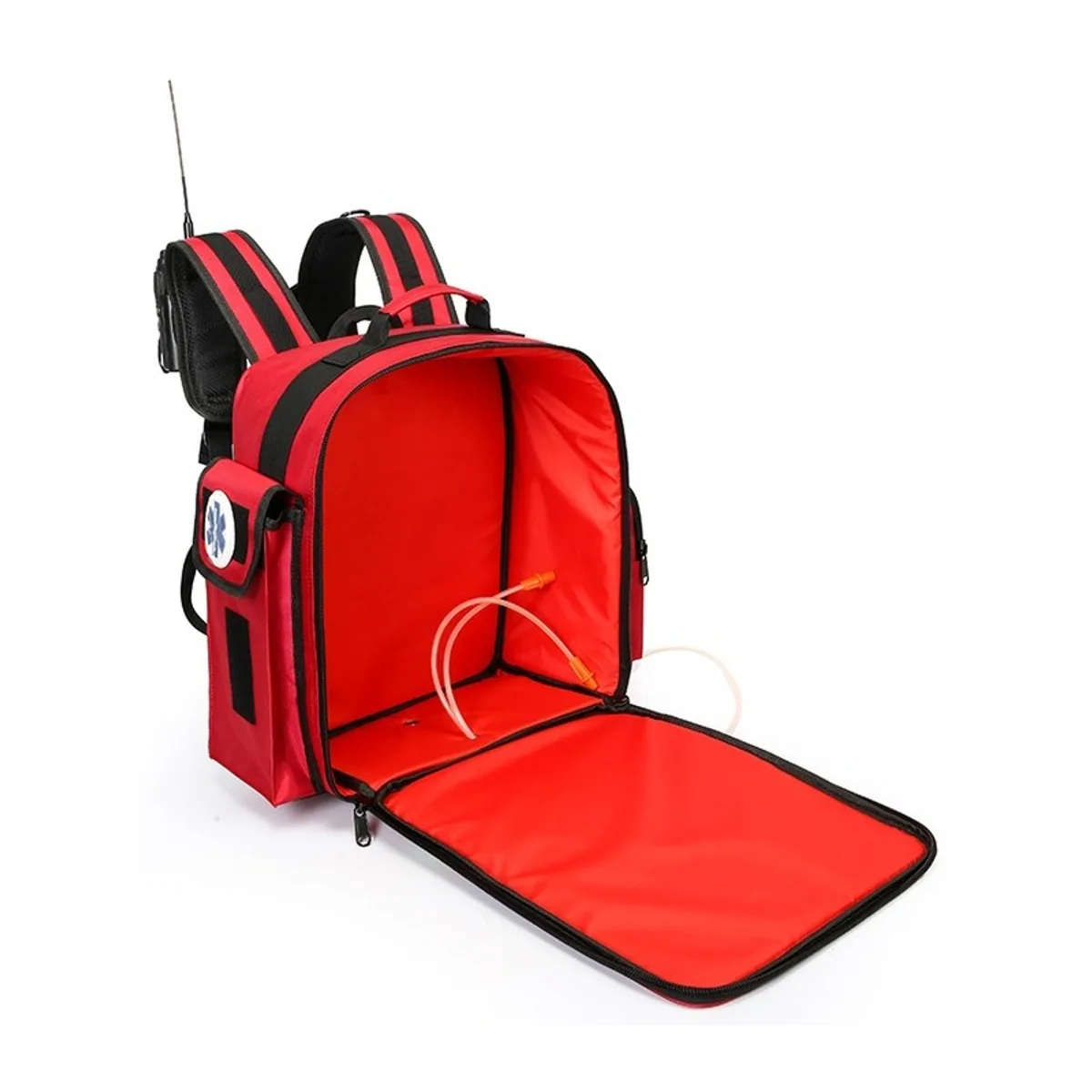09958 1200D Medical Emergency Backpack in Red, construction and compartment detail 5