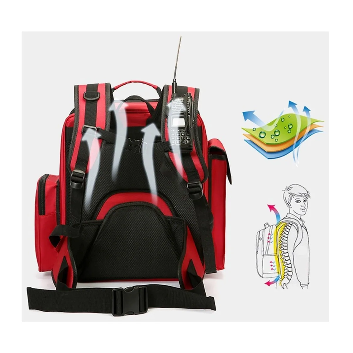 09958 1200D Medical Emergency Backpack in Red, construction and compartment detail 6