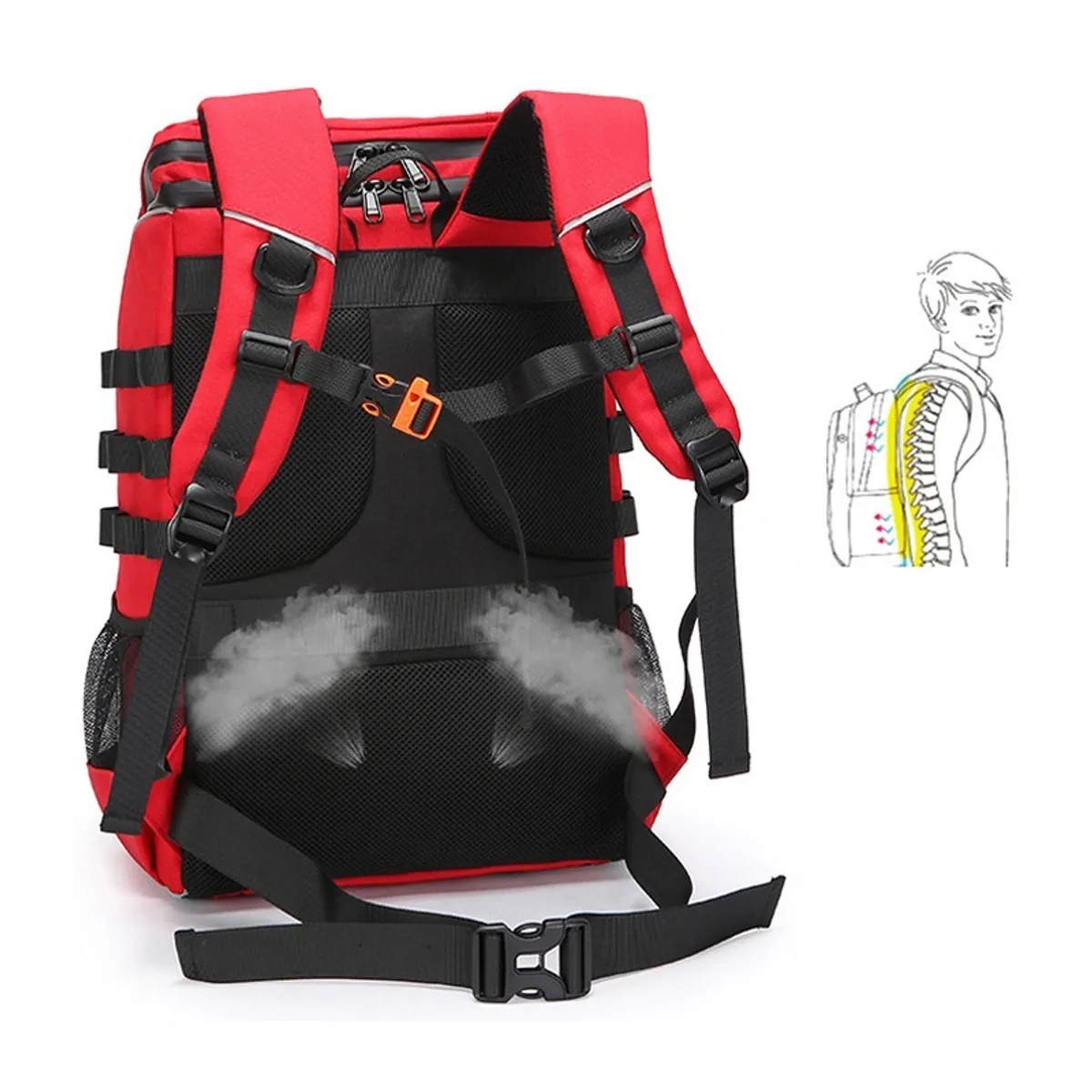 09959 1200D Medical Emergency Backpack in Red, construction and compartment detail 3