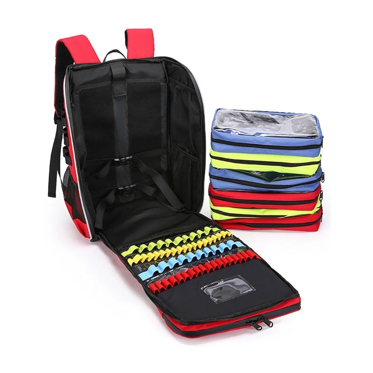 09959 1200D Medical Emergency Backpack in Red, construction and compartment detail 4