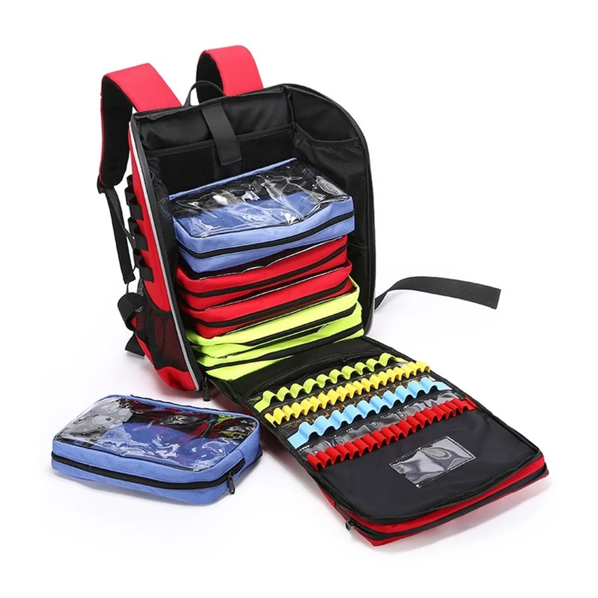 09959 1200D Medical Emergency Backpack in Red, construction and compartment detail 6