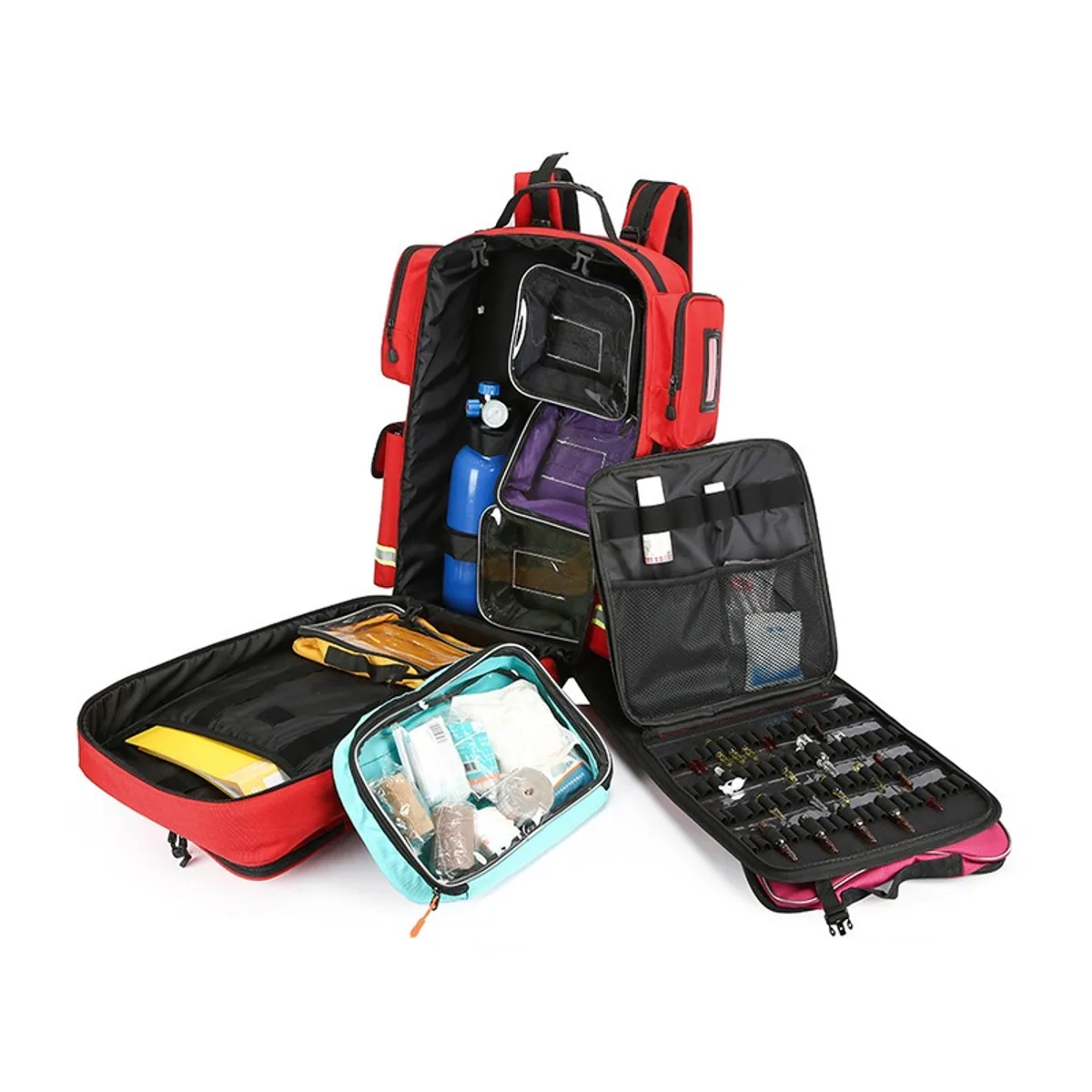 09961 1200D Rescue Duffel Bag in Red, construction and compartment detail 2