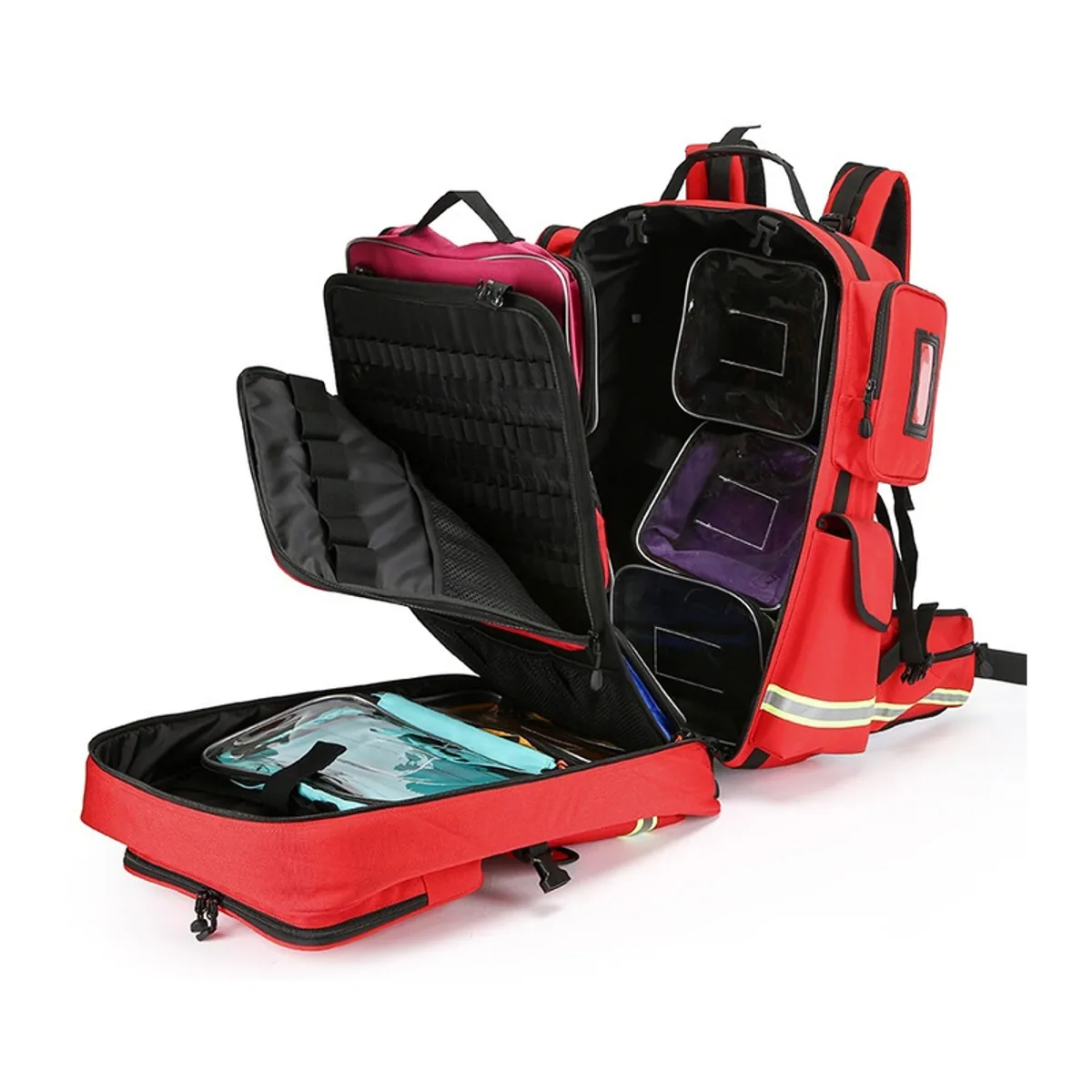 09961 1200D Rescue Duffel Bag in Red, construction and compartment detail 3