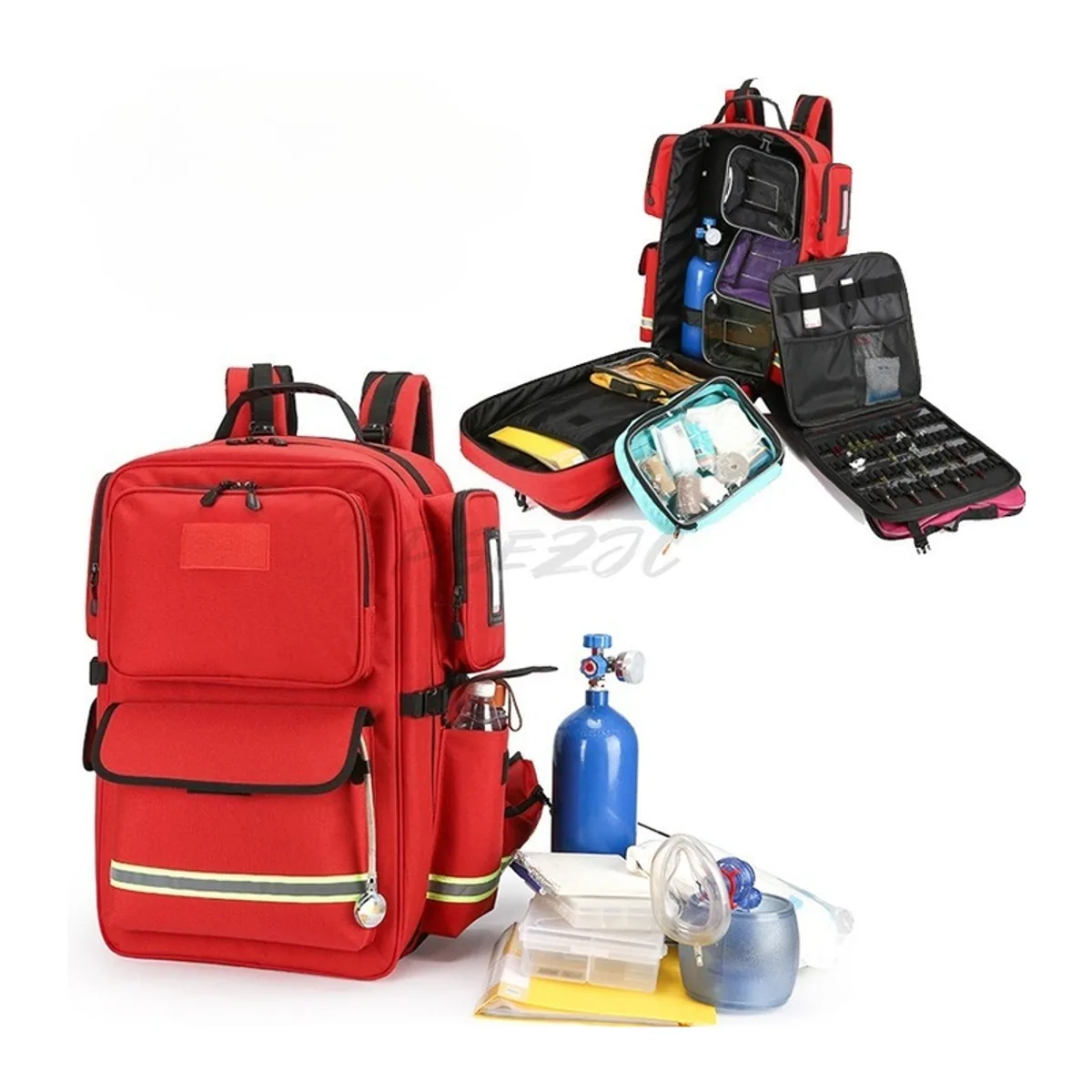 09961 1200D Rescue Duffel Bag in Red, construction and compartment detail 4