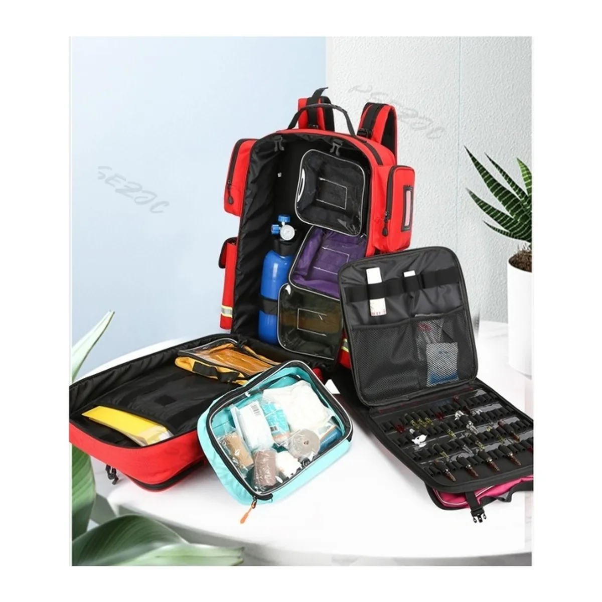 09961 1200D Rescue Duffel Bag in Red, construction and compartment detail 5