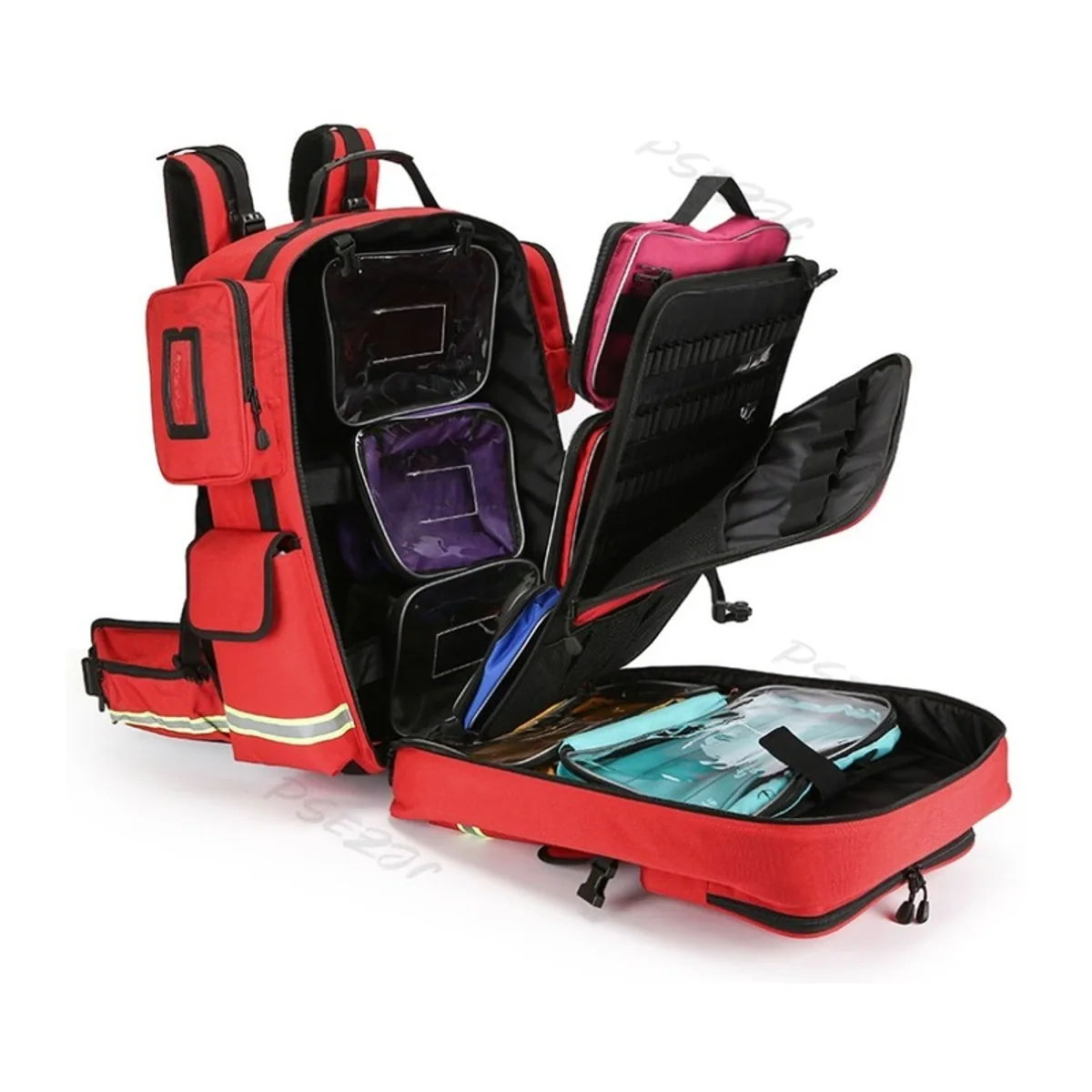 09961 1200D Rescue Duffel Bag in Red, construction and compartment detail 6