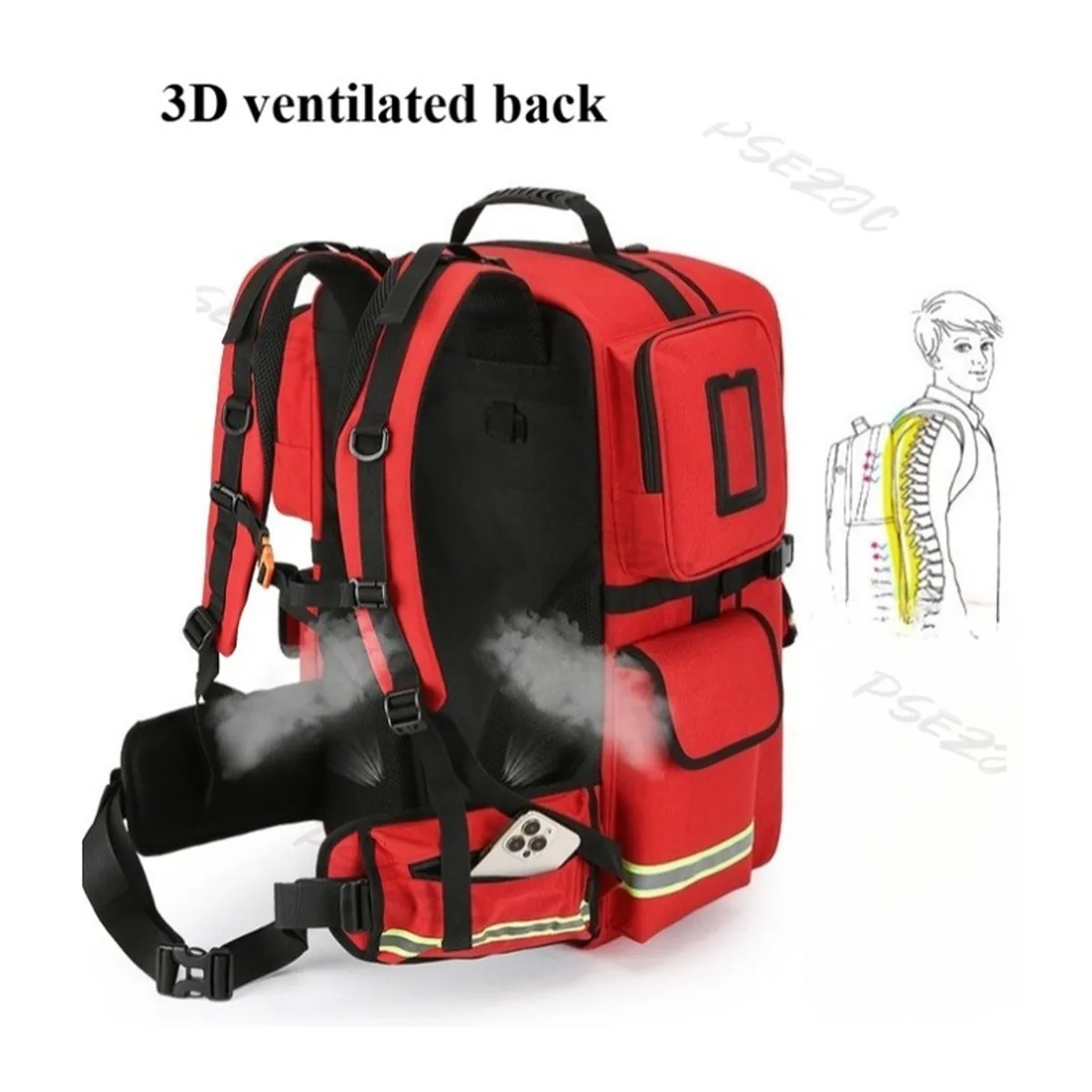 09961 1200D Rescue Duffel Bag in Red, construction and compartment detail 7