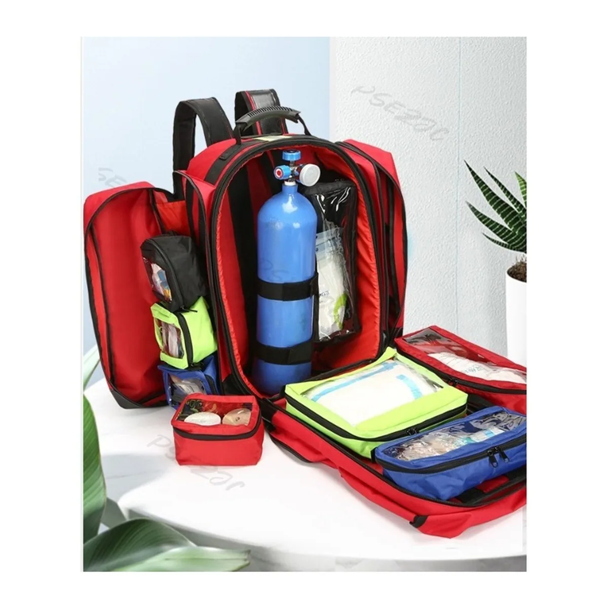 09965 1200D Rescue Duffel Bag in Red, construction and compartment detail 5
