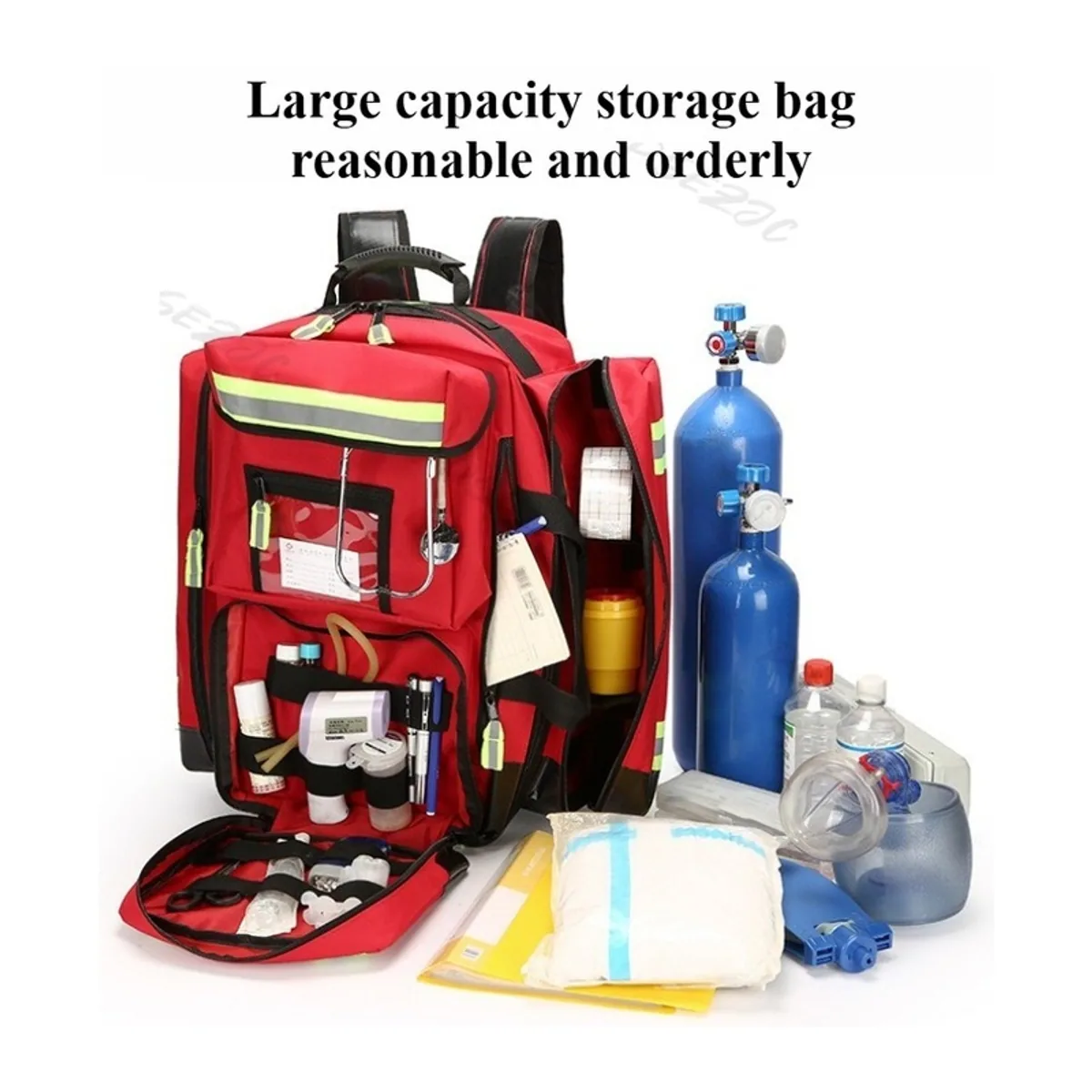 09965 1200D Rescue Duffel Bag in Red, construction and compartment detail 6