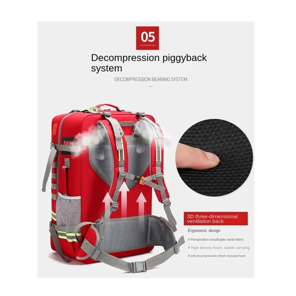 09966 1200D Rescue Duffel Bag in Red, construction and compartment detail 6