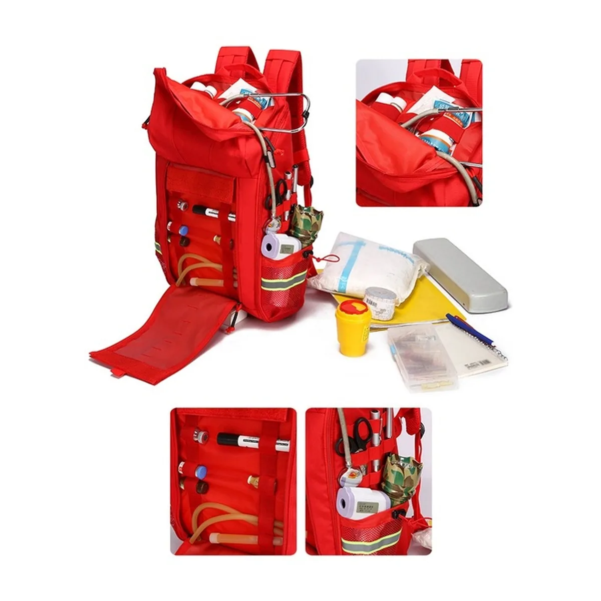 09969 1200D Medical Emergency Backpack in Red, construction and compartment detail 2