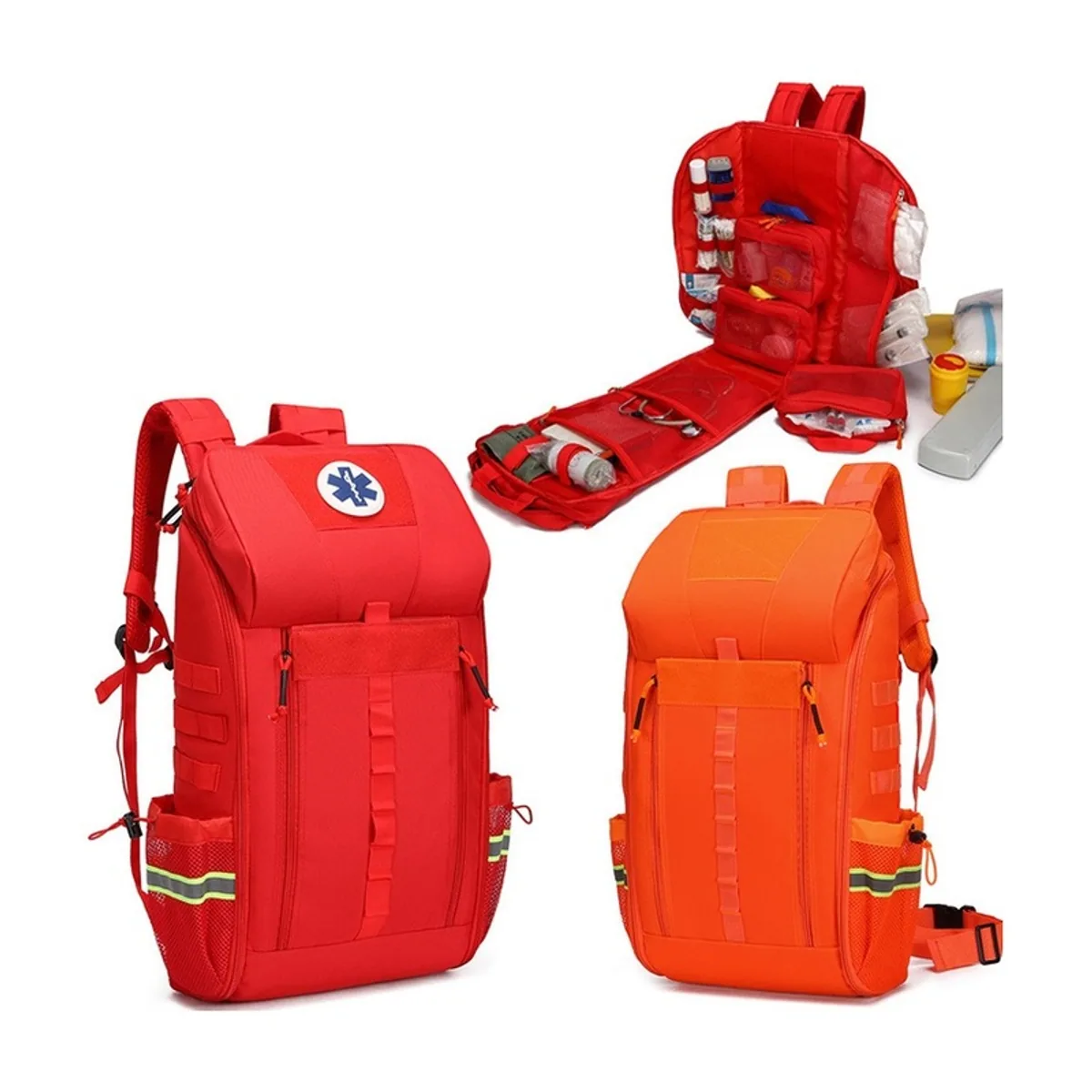 09969 1200D Medical Emergency Backpack in Red, construction and compartment detail 6
