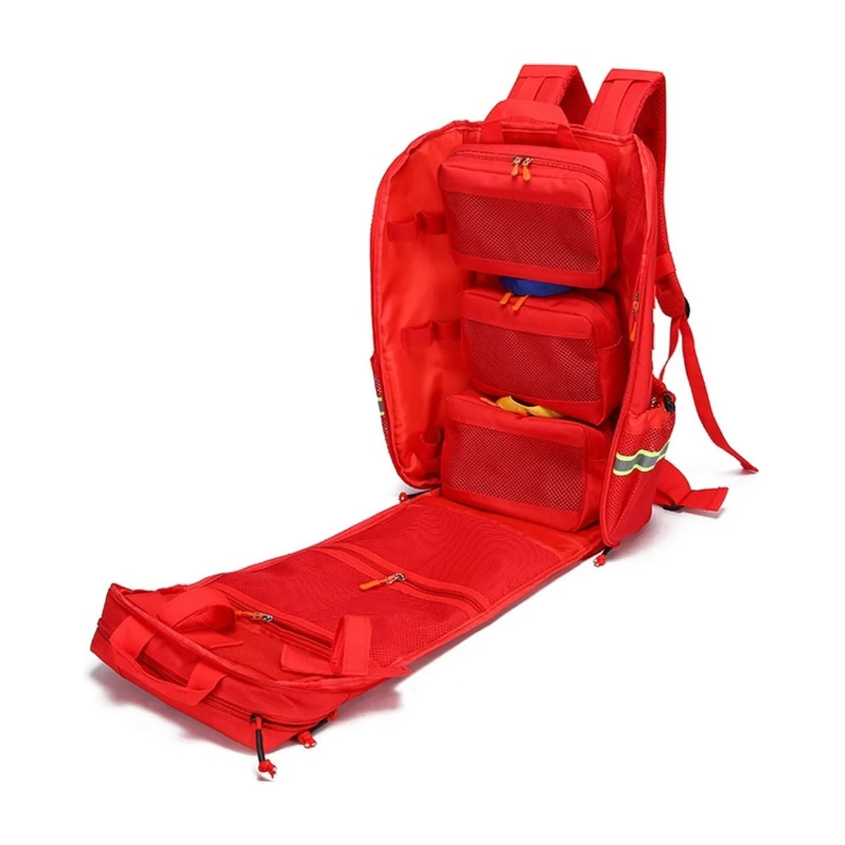 09969 1200D Medical Emergency Backpack in Red, construction and compartment detail 7