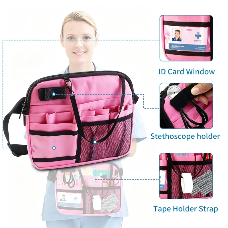 Nurse Waist Organizer with Tool Slots and Mesh Pockets construction and compartment detail 2