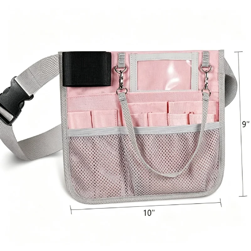 Nurse Belt Organizer with Tape Strap and Front Mesh Pockets construction and compartment detail 2
