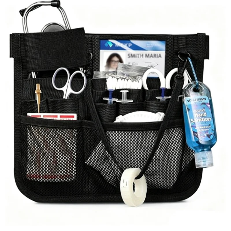 Nurse Belt Organizer with Tape Strap and Front Mesh Pockets construction and compartment detail 3