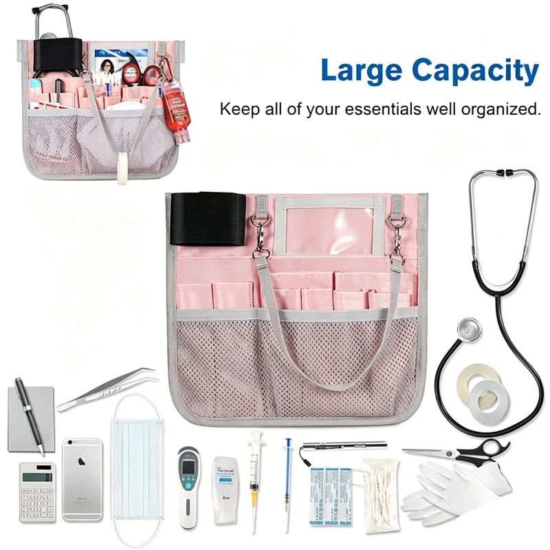 Nurse Belt Organizer with Tape Strap and Front Mesh Pockets construction and compartment detail 4