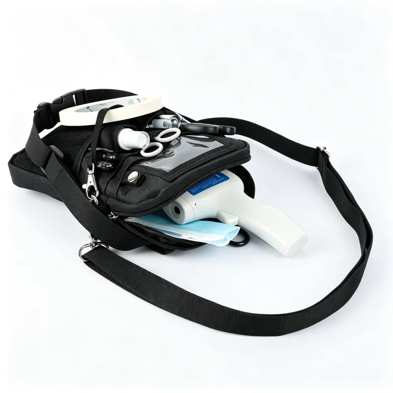 Nurse Crossbody Pouch with Mesh Tool Organizer construction and compartment detail 2