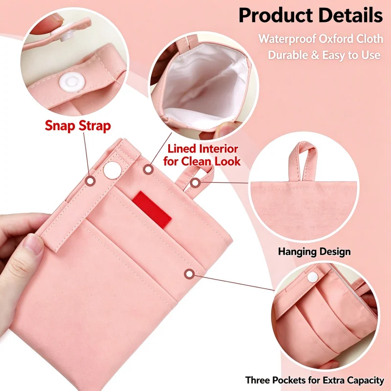 Three-Pocket Nurse Organizer with Snap Strap for Uniforms construction and compartment detail 1