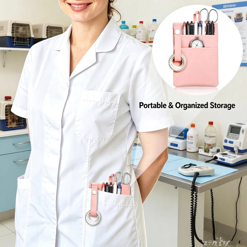 Three-Pocket Nurse Organizer with Snap Strap for Uniforms construction and compartment detail 2
