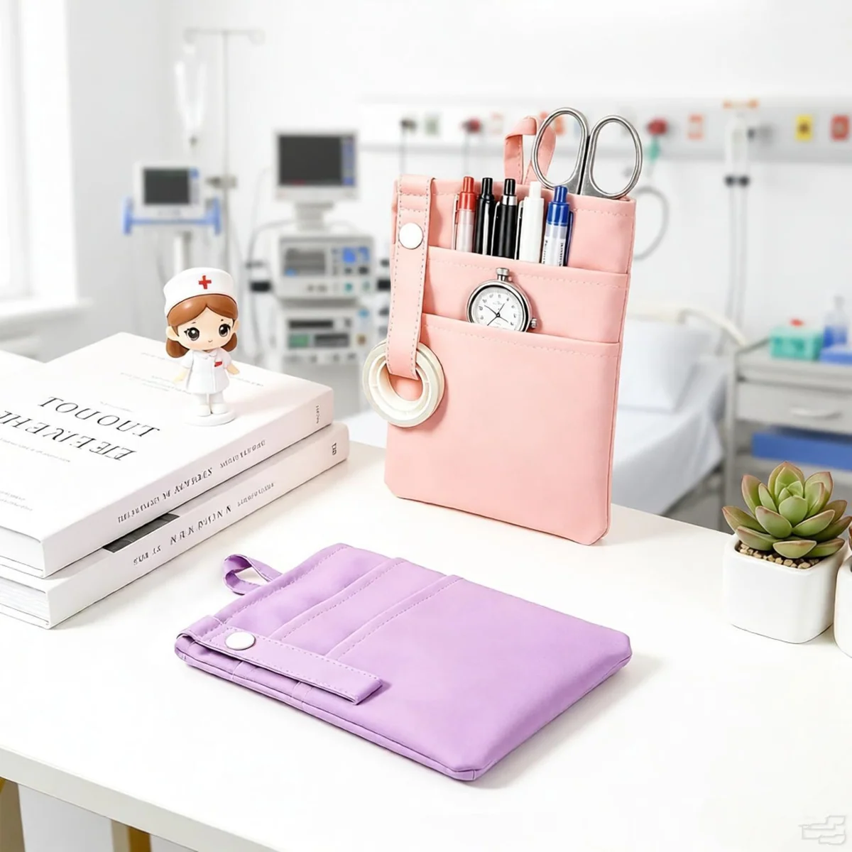 Three-Pocket Nurse Organizer with Snap Strap for Uniforms construction and compartment detail 5