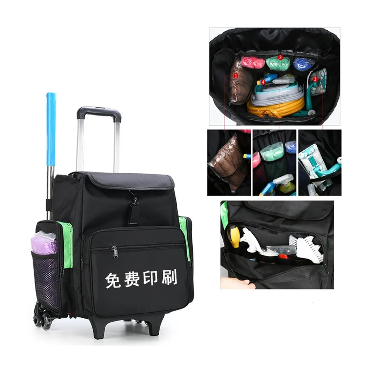 PN0001 Oxford Trolley Rescue Bag in Black, construction and compartment detail 1
