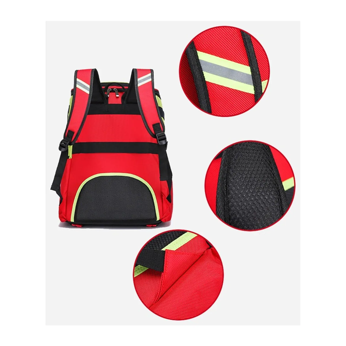 09912 1200D Medical Emergency Backpack in Red, construction and compartment detail 3