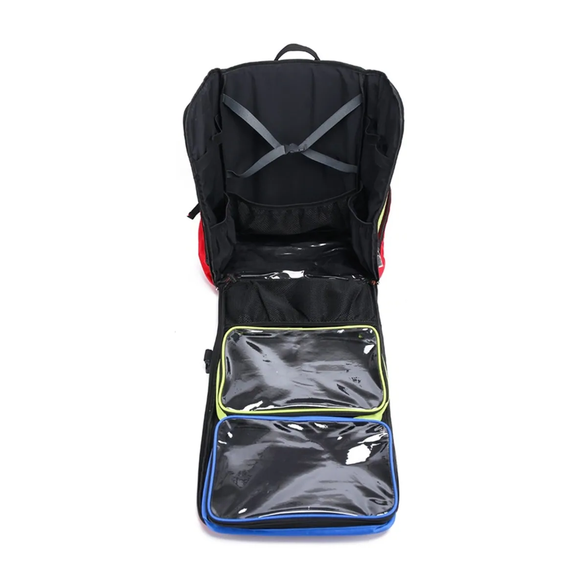 09912 1200D Medical Emergency Backpack in Red, construction and compartment detail 4