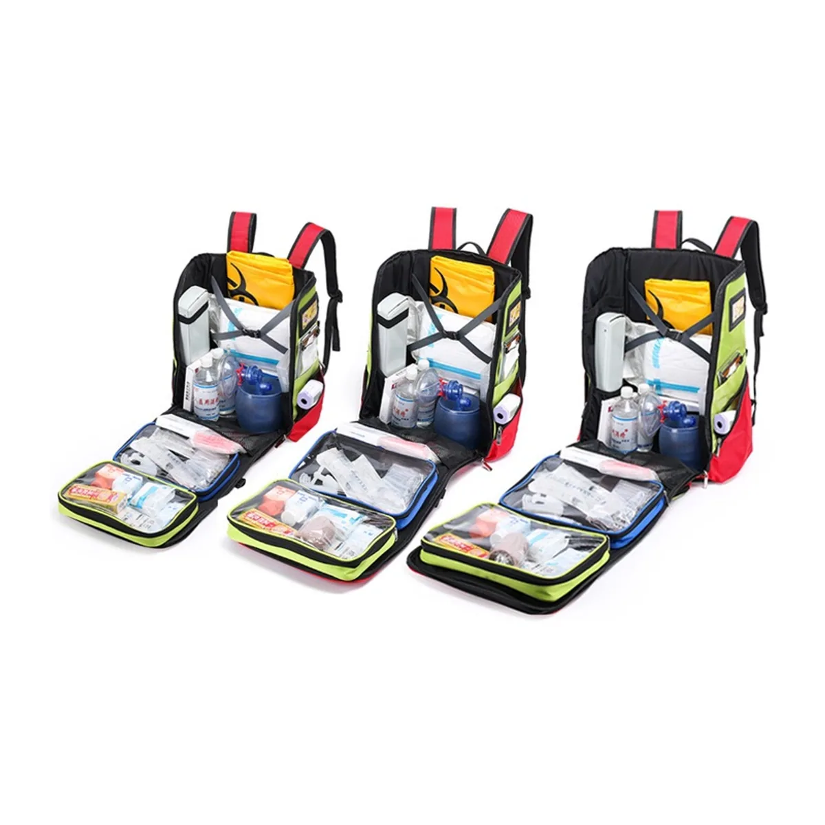09912 1200D Medical Emergency Backpack in Red, construction and compartment detail 5