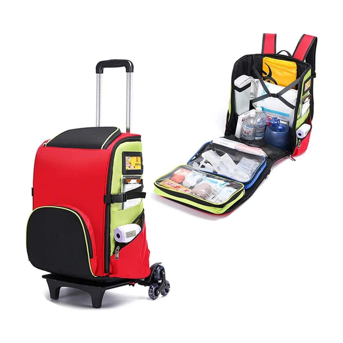 09912 1200D Medical Emergency Backpack in Red, construction and compartment detail 6