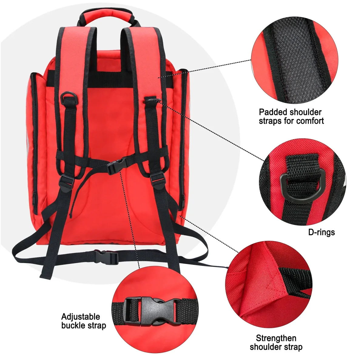 1200D Oxford Fold-Out Emergency Medical Backpack – 09908E construction and compartment detail 2