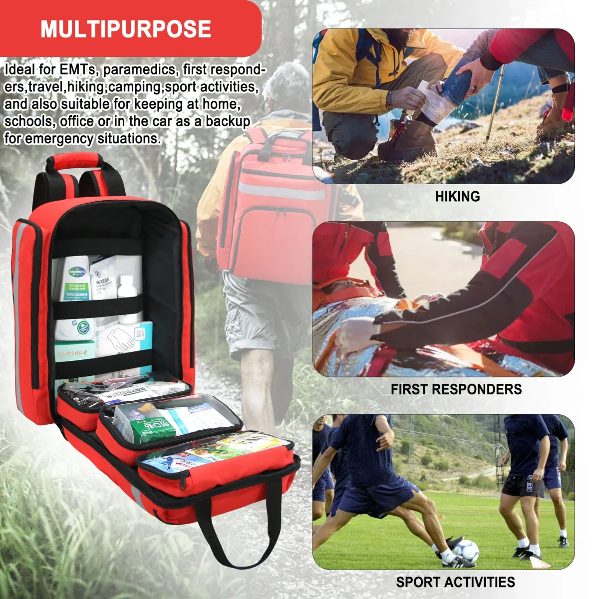 1200D Oxford Fold-Out Emergency Medical Backpack – 09908E construction and compartment detail 7