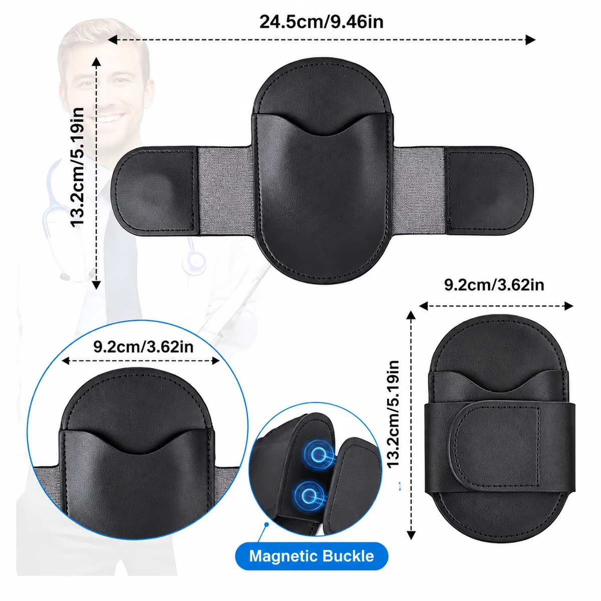 PU Stethoscope Holster with Wraparound Fastening for Clinical Carry construction and compartment detail 2